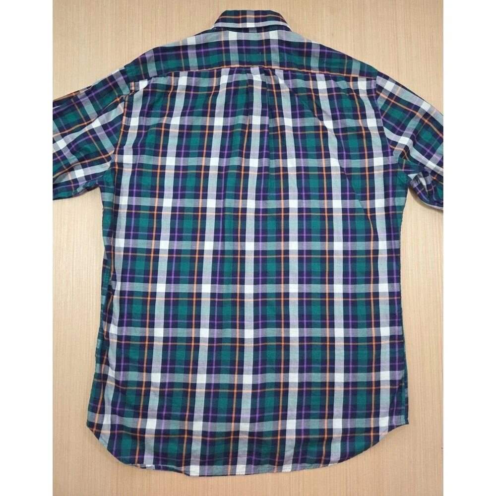 Peter Millar Long Sleeve Shirt Mens Large Button Up Green Navy Plaid 100% Cotton